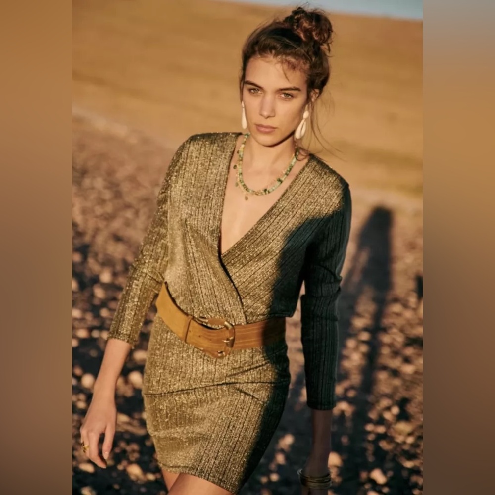 Sezane Effie Dress in Gold/ metallic